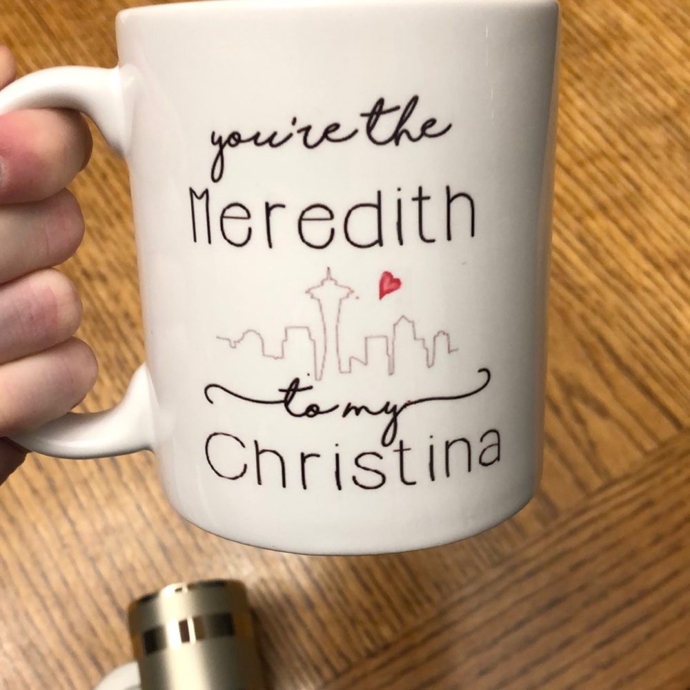 White mug with greys anatomy decor